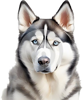 Watercolor painting of a cute Siberian Husky dog. AI-Generated.