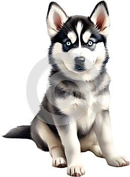 Watercolor painting of a cute Siberian Husky dog. AI-Generated.