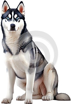 Watercolor painting of a cute Siberian Husky dog. AI-Generated.