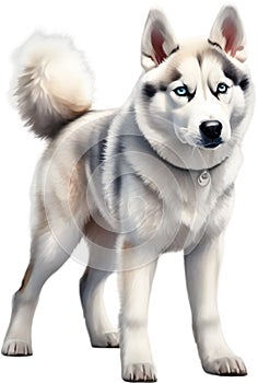 Watercolor painting of a cute Siberian Husky dog. AI-Generated.