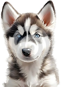 Watercolor painting of a cute Siberian Husky dog. AI-Generated.