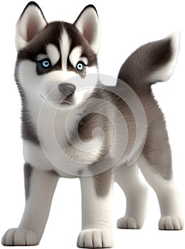 Watercolor painting of a cute Siberian Husky dog. AI-Generated.