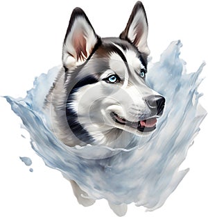 Watercolor painting of a cute Siberian Husky dog. AI-Generated.