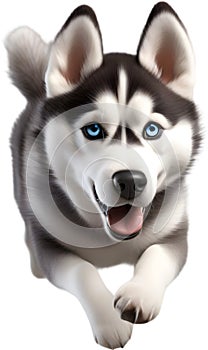 Watercolor painting of a cute Siberian Husky dog. AI-Generated.