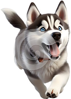 Watercolor painting of a cute Siberian Husky dog. AI-Generated.