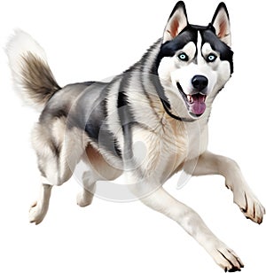 Watercolor painting of a cute Siberian Husky dog. AI-Generated.