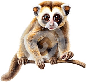 Watercolor painting of a cute Slow Loris (Nycticebus). AI-Generated.