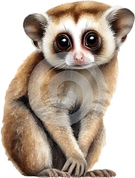 Watercolor painting of a cute Slow Loris (Nycticebus). AI-Generated. photo