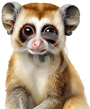 Watercolor painting of a cute Slow Loris (Nycticebus). AI-Generated. photo