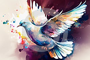 Watercolor painting dove background. Generative ai