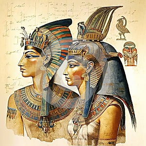 Watercolor Painting of Egyptian Papyrus Style .AI generated Illustration