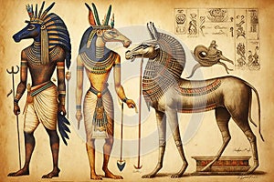 Watercolor Painting of Egyptian Papyrus Style .AI generated Illustration