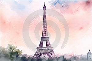 A watercolor painting of the eiffel tower in paris. AI generative image.