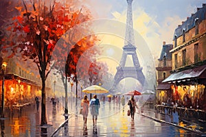 Watercolor painting of Eiffel Tower in Paris, France