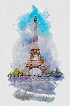 Paris Eiffel Tower watercolor painting