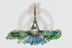 Paris Eiffel Tower watercolor painting