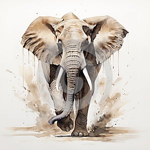 Watercolor painting of an elephant on a clean background. Wild Animals. Mammals.