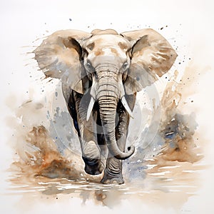 Watercolor painting of an elephant on a clean background. Wild Animals. Mammals. Illustration, Generative AI