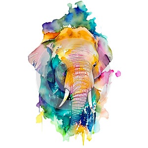 A watercolor painting of a elephant. Color splash, multicolor.