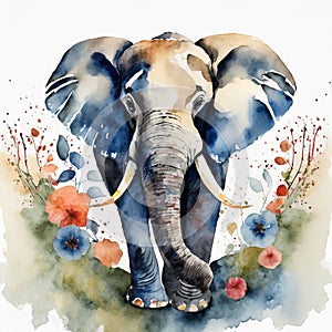 Watercolor painting of elephant. Wild animal. Abstract hand drawn illustration