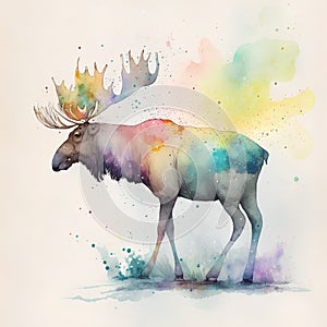 watercolor painting of elk with antlers on watercolor background