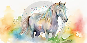 Watercolor Painting Of Fantastic Horse On White