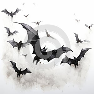 Spray Painted Realism: Bats Flying In The Sky With Smoke photo