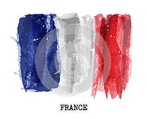 Watercolor painting flag of France . Vector