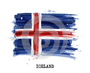 Watercolor painting flag of Iceland . Vector