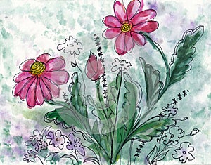 Watercolor painting of floral  design