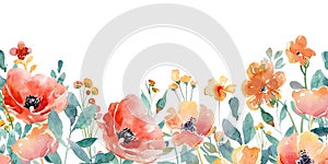 Watercolor Painting of Flowers, isolated on White Background. AI generated Illustration