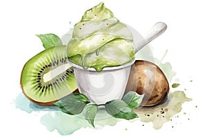 watercolor painting of fresh tasty fruit ice cream