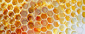 Watercolor painting of golden honeycomb. Painted honeycomb texture background. Honey production, apiculture. Generative AI