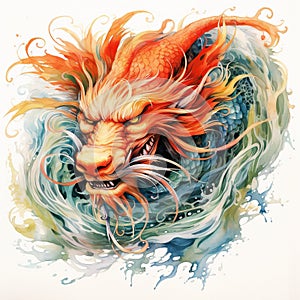 Watercolor painting of a goldfish swimming in the water. This image can be used as a background. AI Generated Generative AI