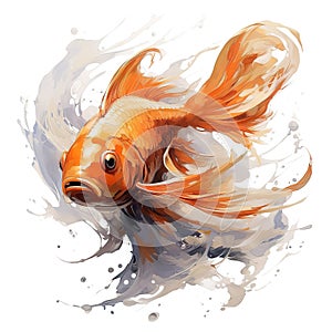 Watercolor painting of goldfish on white background. Pet. Animals. Illustration, Generative AI