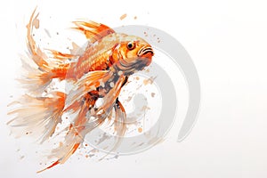 Watercolor painting of goldfish on white background. Pet. Animals. Illustration, Generative AI