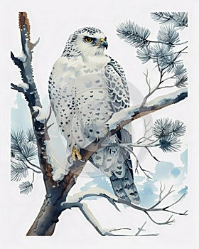 watercolor painting of gyrfalcon