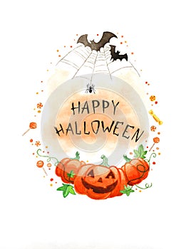 Watercolor Painting Happy Halloween Frame