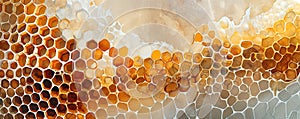 Watercolor painting of honeycomb background. Painted honeycomb texture. Honey production, apiculture. Medicinal propolis, painted