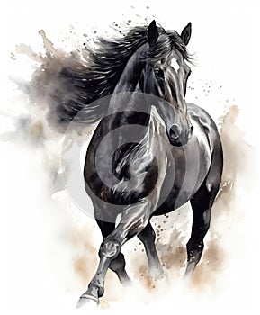 Watercolor painting of Horse. AI generated Illustration