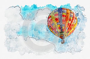 Acuarela la pintura ilustraciones de caliente el aire globo en el cielo 