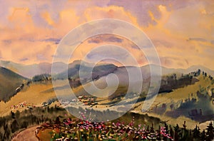 Watercolor painting landscape
