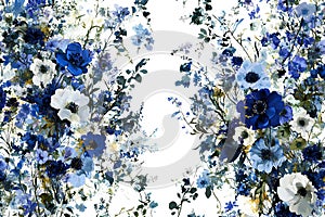 Watercolor painting of leaf and flowers, seamless pattern on white background photo
