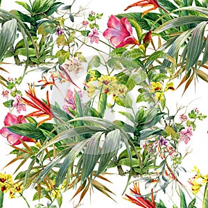 Watercolor painting of leaves and flower illustration