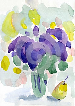 Watercolor painting lilac spring  flowers