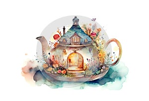 watercolor painting of magical fabulous house