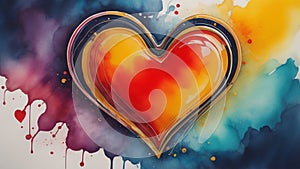 Watercolor painting of a multicolored Valentine heart