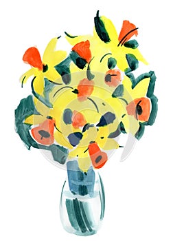 Watercolor painting narcissus flowers