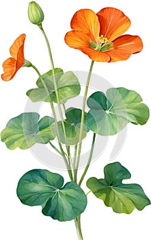 Watercolor painting of Nasturtium flower. Illustration of flowers. AI-Generated.