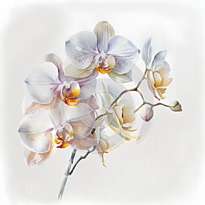 Watercolor painting of orchid flowers, isolated on white background.